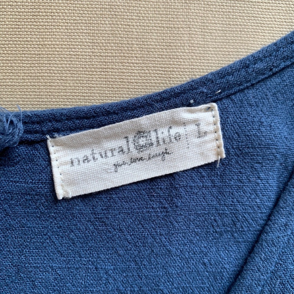 Natural Life Avery Jumpsuit Wide Leg Blue Rayon Linen Womens L Boho Short Sleeve - Picture 6 of 14